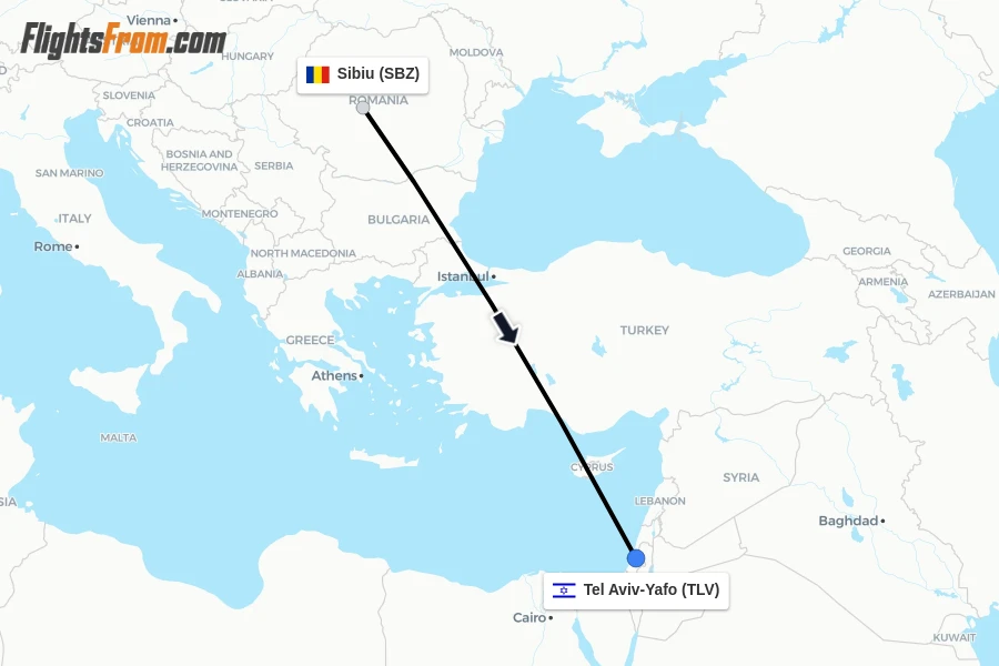 Flights from Sibiu to Tel Aviv-Yafo route map