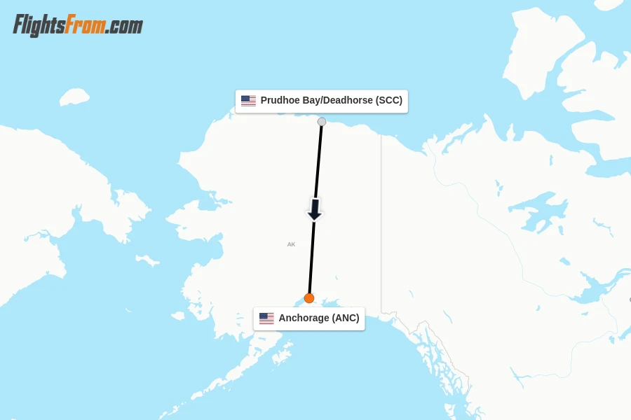 Flights from Prudhoe Bay/Deadhorse to Anchorage route map
