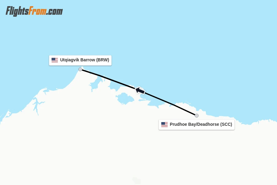 Flights from Prudhoe Bay/Deadhorse to Utqiagvik Barrow route map