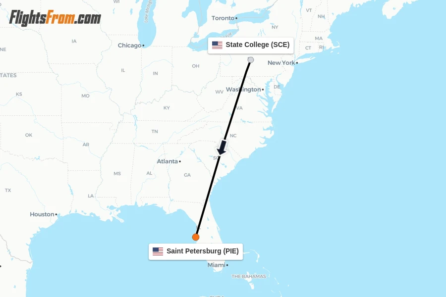 Flights from State College to Saint Petersburg route map