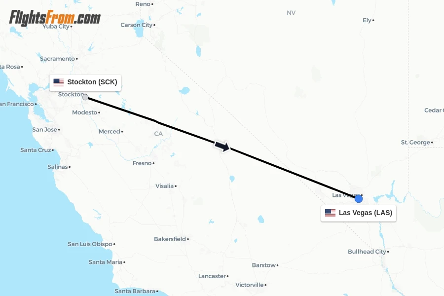 Flights from Stockton to Las Vegas route map