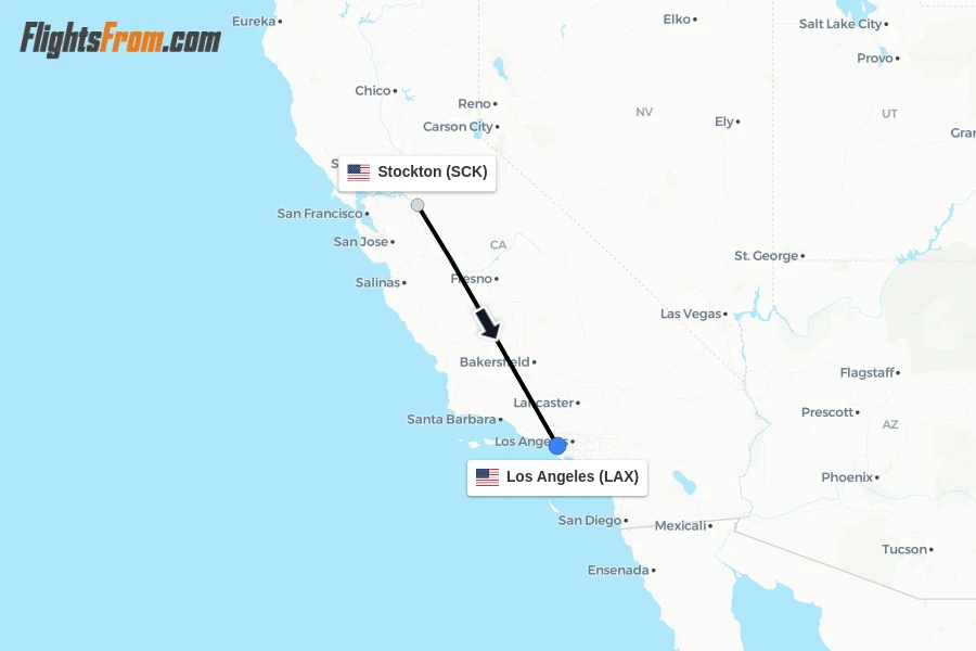Flights from Stockton to Los Angeles route map