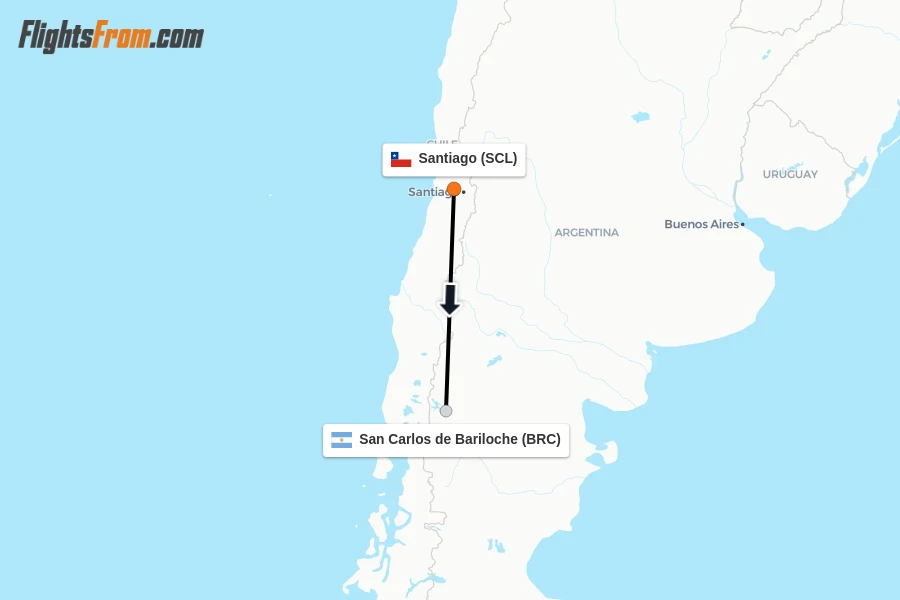 Flights from Santiago to San Carlos de Bariloche route map