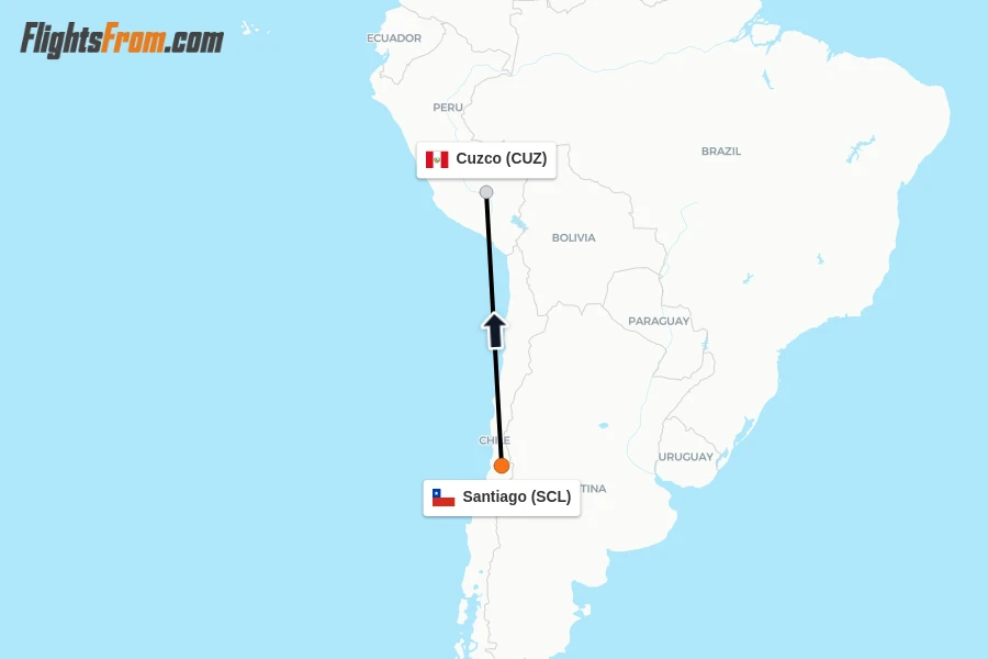 Flights from Santiago to Cuzco route map