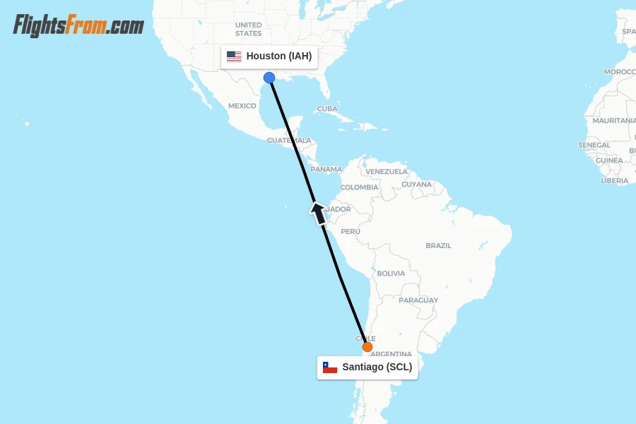 Flights from Santiago to Houston route map