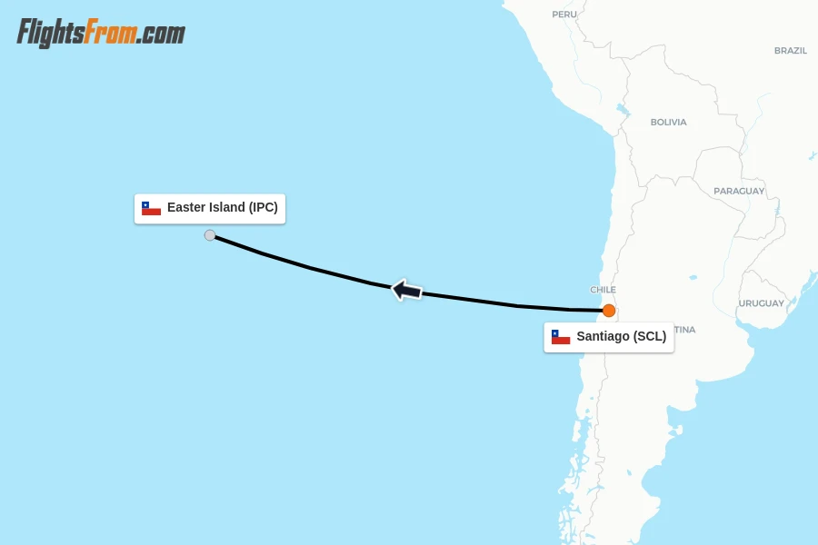 Flights from Santiago to Easter Island route map