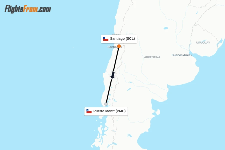 Flights from Santiago to Puerto Montt route map