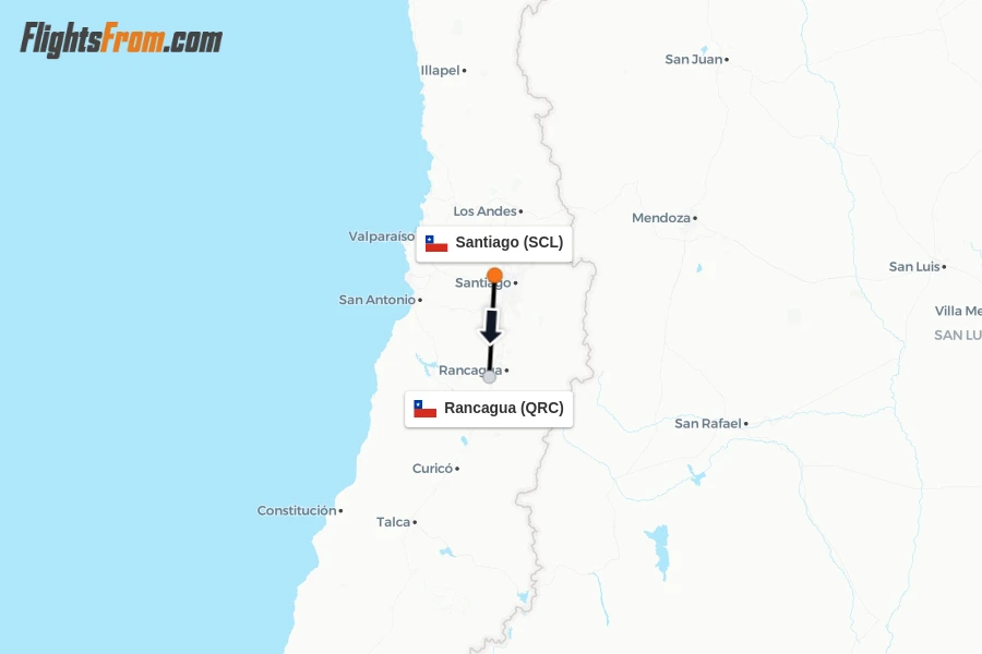 Flights from Santiago to Rancagua route map