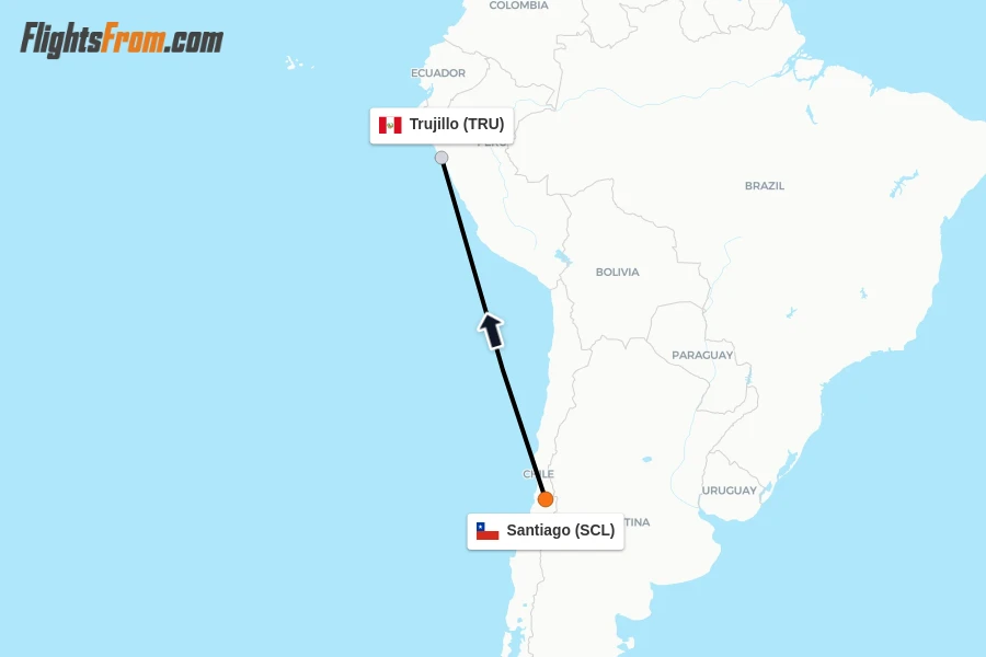 Flights from Santiago to Trujillo route map