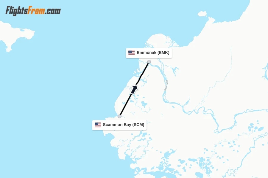 Flights from Scammon Bay to Emmonak route map