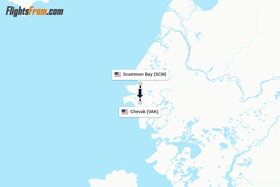 Flights from Scammon Bay to Chevak route map