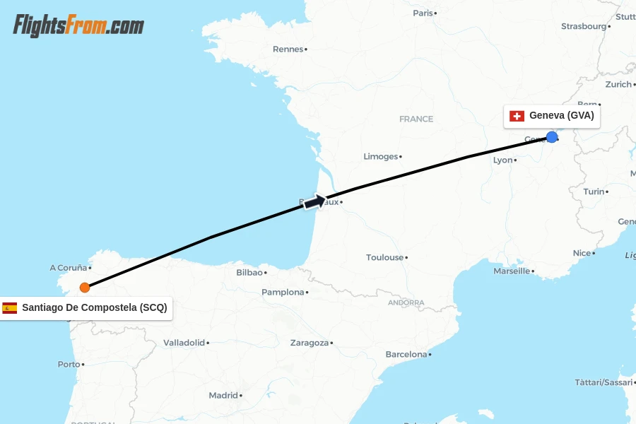 Flights from Santiago De Compostela to Geneva route map