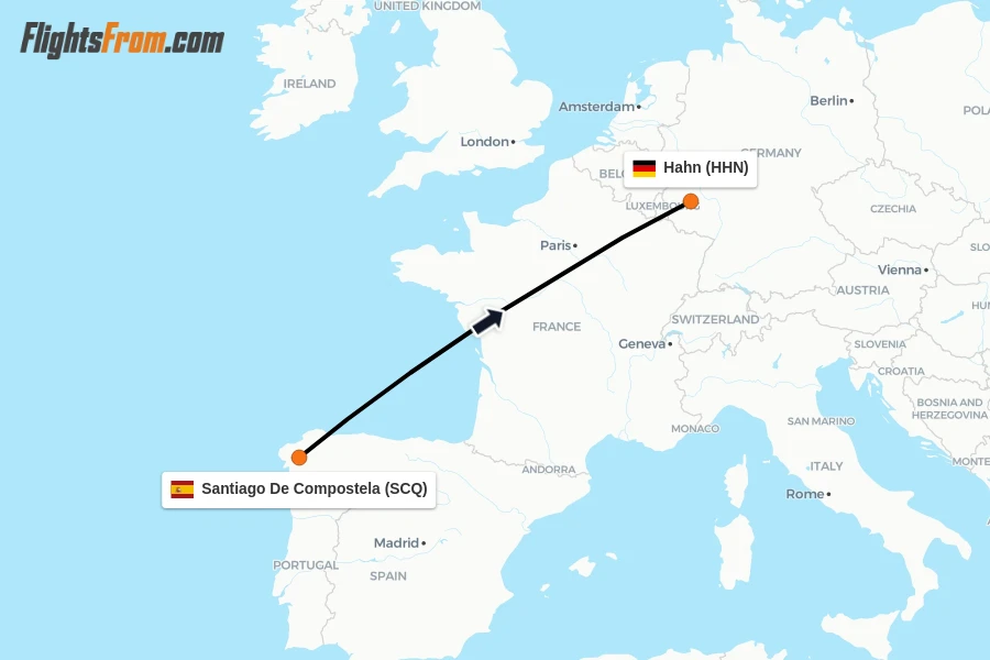 Flights from Santiago De Compostela to Hahn route map
