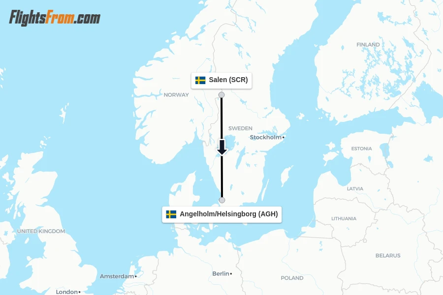 Flights from Salen to Angelholm/Helsingborg route map