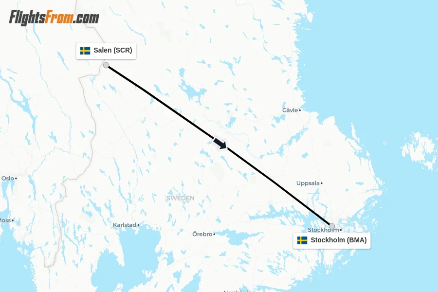 Flights from Salen to Stockholm route map