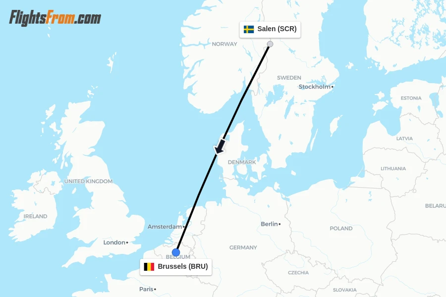Flights from Salen to Brussels route map
