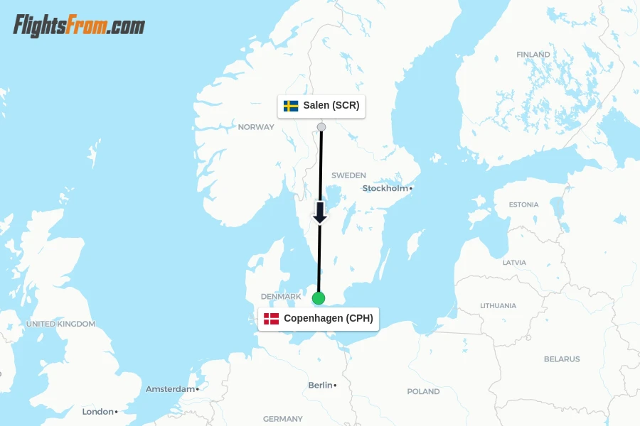 Flights from Salen to Copenhagen route map