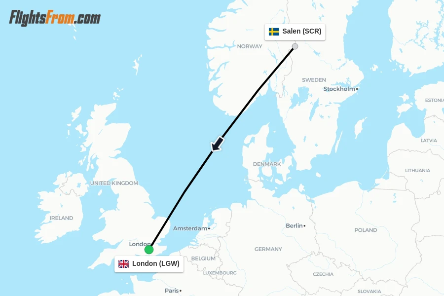 Flights from Salen to London route map
