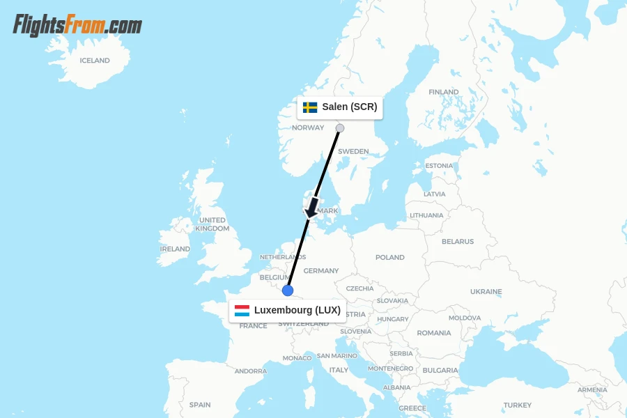 Flights from Salen to Luxembourg route map