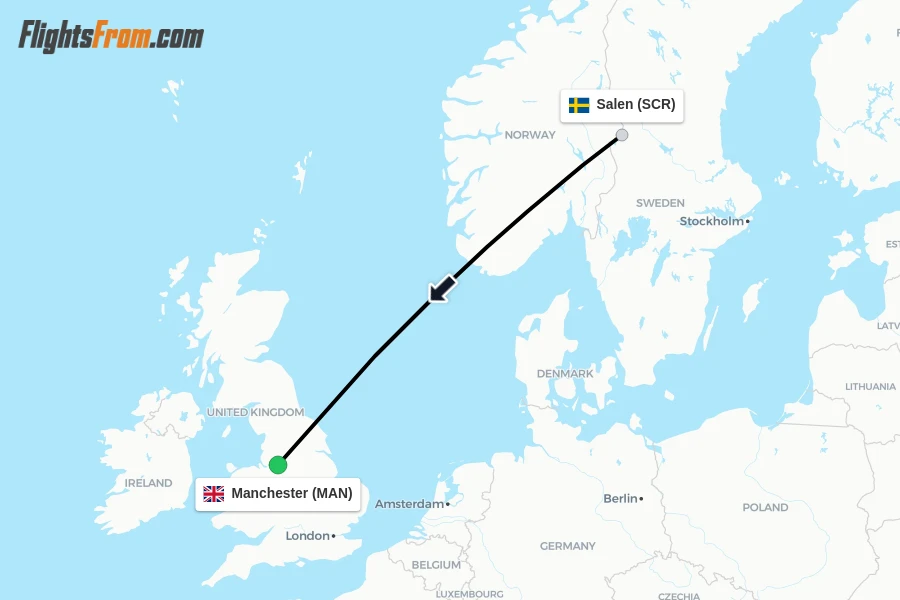 Flights from Salen to Manchester route map
