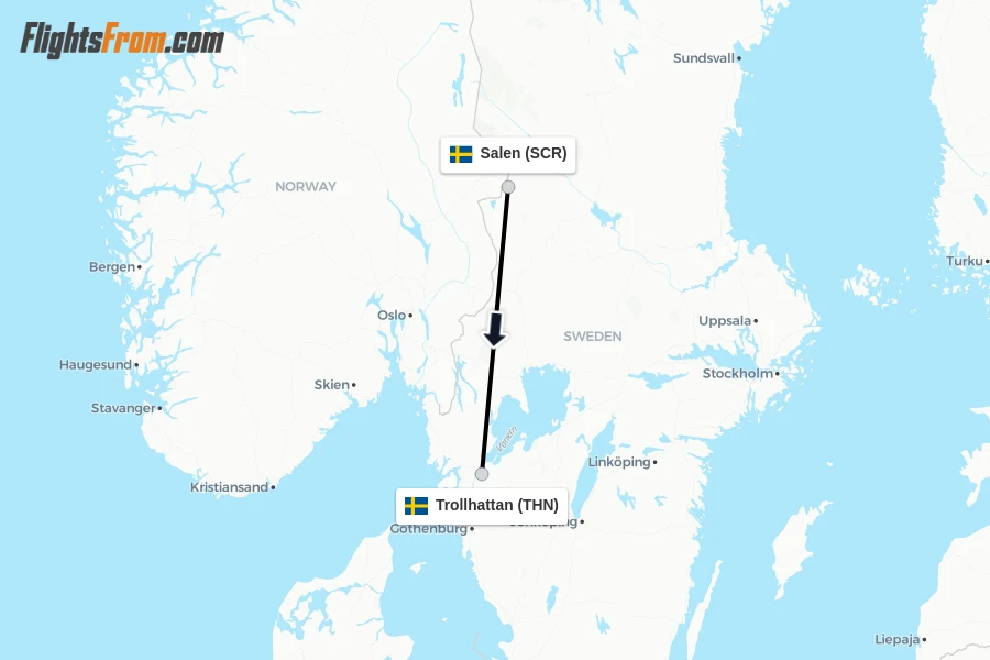 Flights from Salen to Trollhattan route map