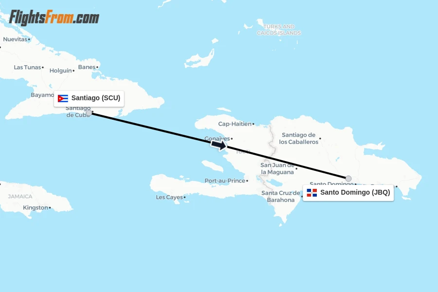 Flights from Santiago to Santo Domingo route map