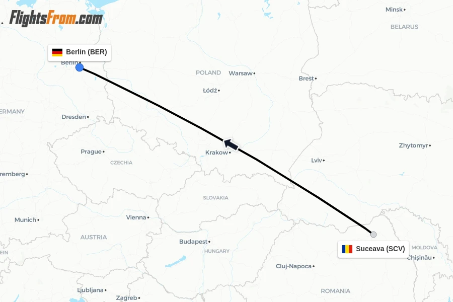 Flights from Suceava to Berlin route map