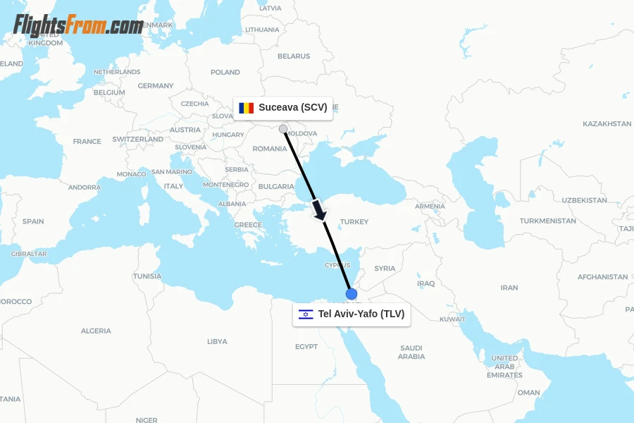 Flights from Suceava to Tel Aviv-Yafo route map