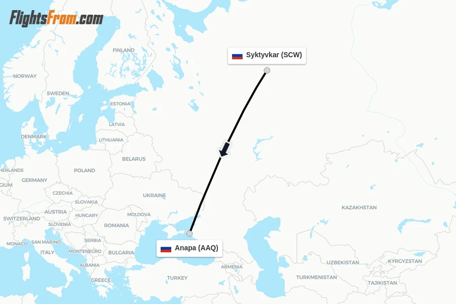 Flights from Syktyvkar to Anapa route map