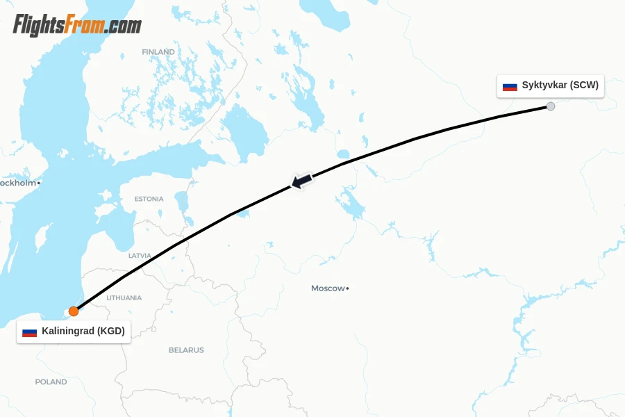 Flights from Syktyvkar to Kaliningrad route map