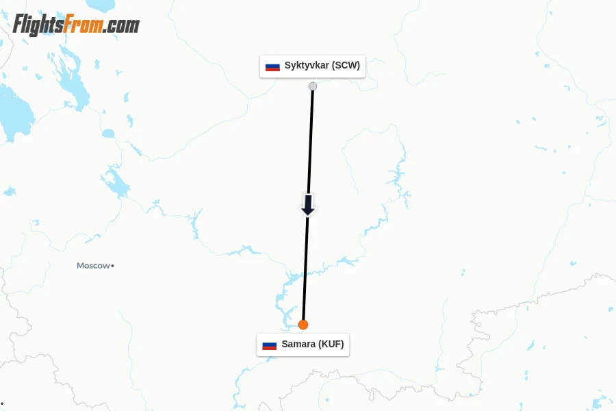 Flights from Syktyvkar to Samara route map