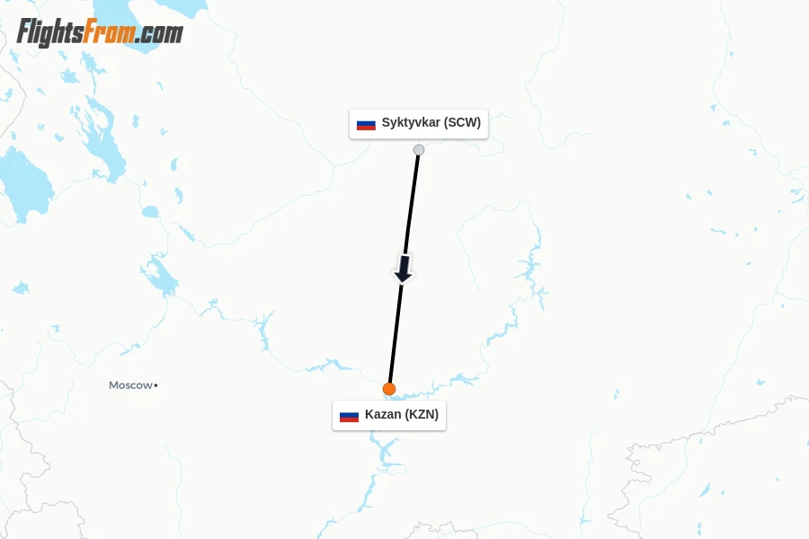 Flights from Syktyvkar to Kazan route map