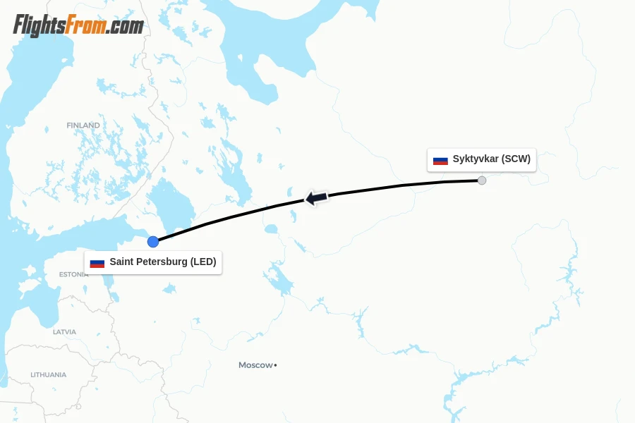 Flights from Syktyvkar to Saint Petersburg route map