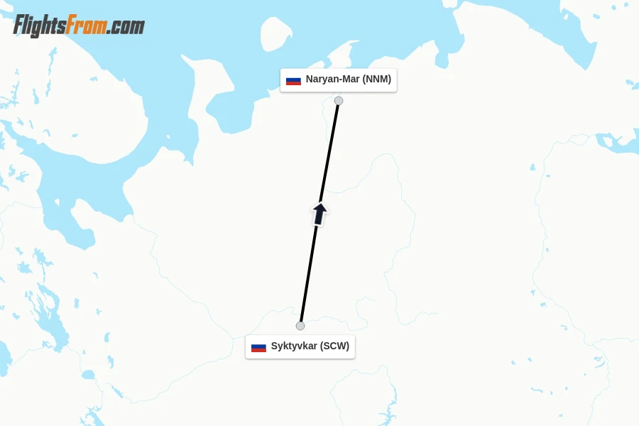 Flights from Syktyvkar to Naryan-Mar route map
