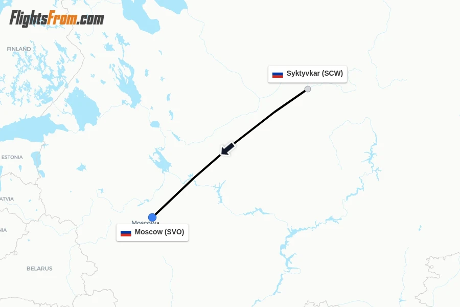 Flights from Syktyvkar to Moscow route map