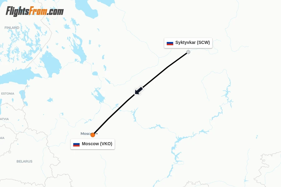 Flights from Syktyvkar to Moscow route map