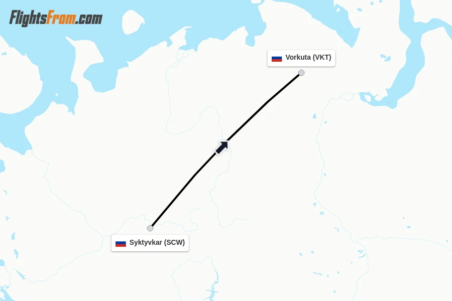 Flights from Syktyvkar to Vorkuta route map