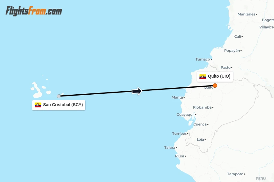 Flights from San Cristobal to Quito route map