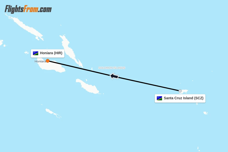 Flights from Santa Cruz Island to Honiara route map