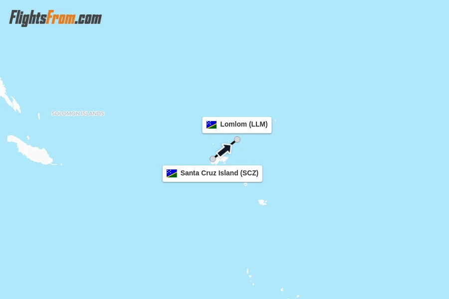 Flights from Santa Cruz Island to Lomlom route map