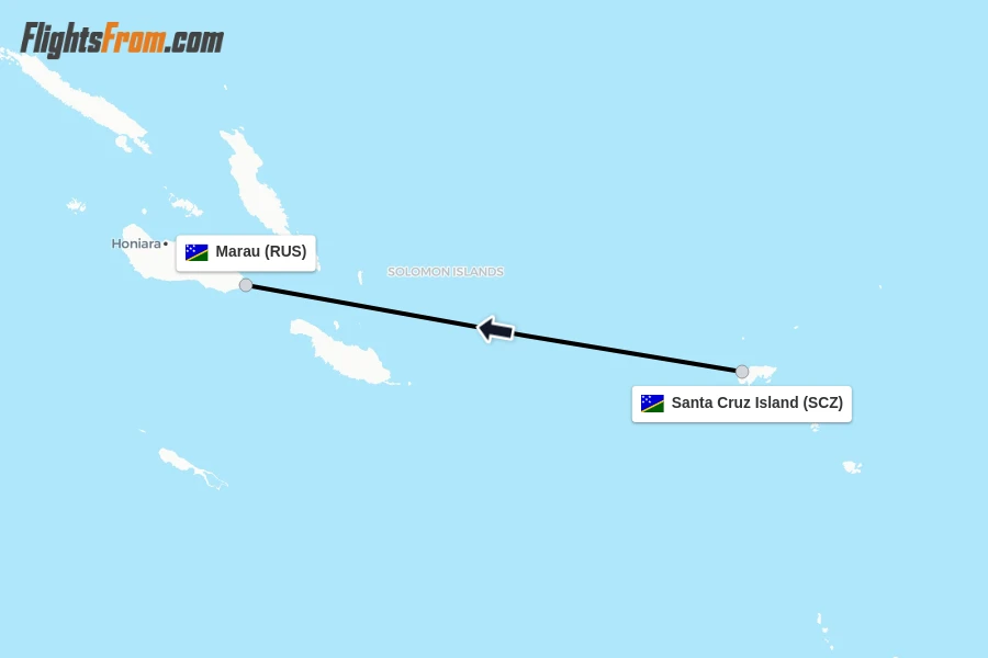 Flights from Santa Cruz Island to Marau route map