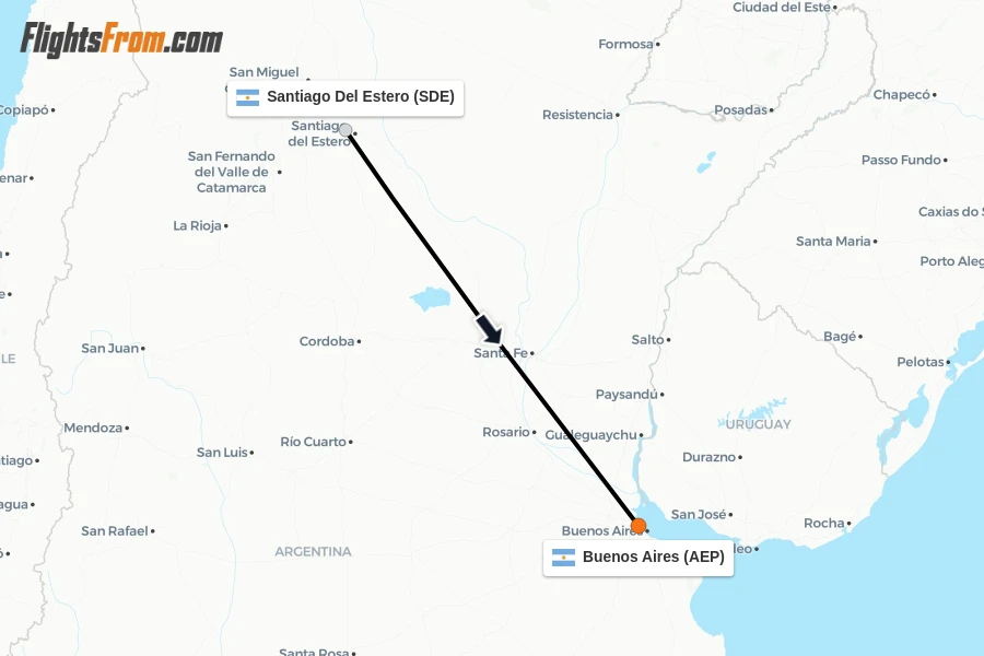 Flights from Santiago Del Estero to Buenos Aires route map