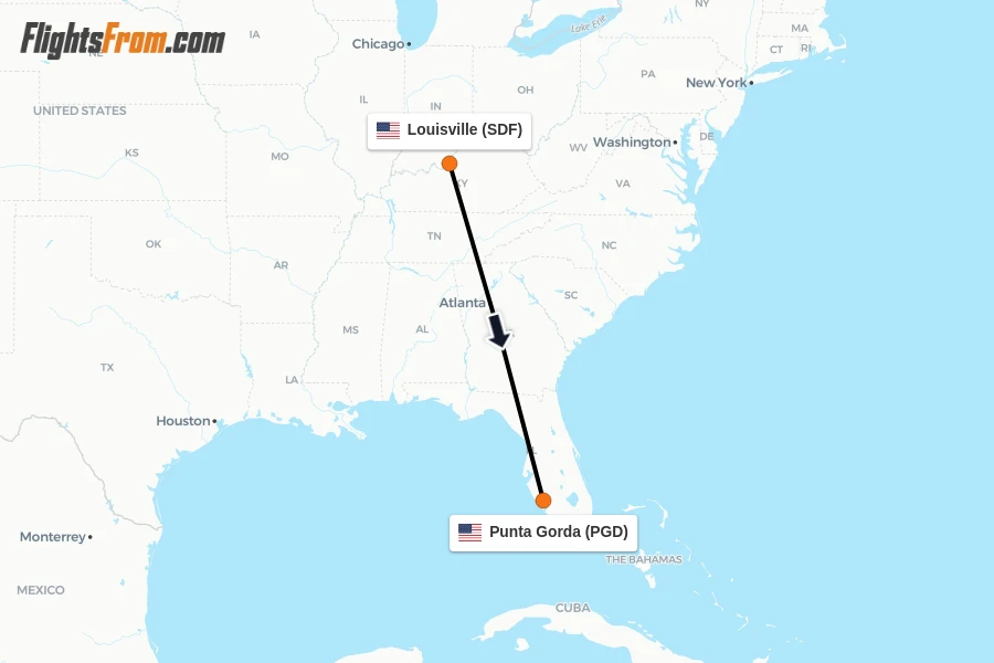 Flights from Louisville to Punta Gorda route map