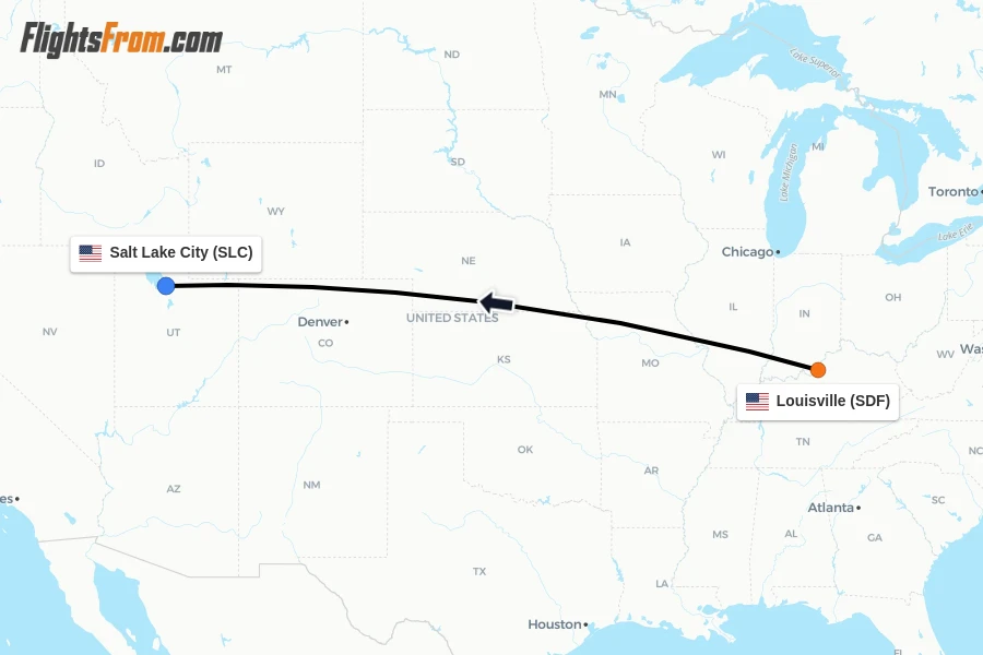 Flights from Louisville to Salt Lake City route map