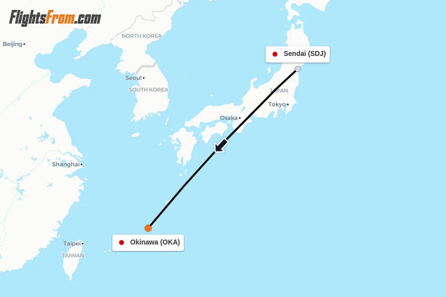 Flights from Sendai to Okinawa route map