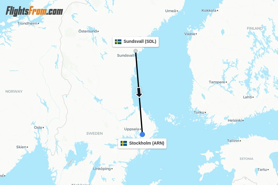 Flights from Sundsvall to Stockholm route map