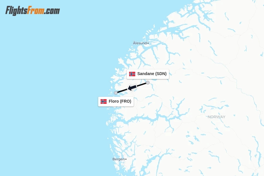 Flights from Sandane to Floro route map