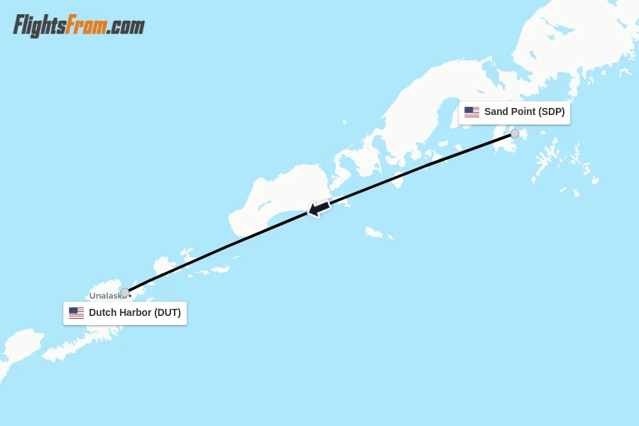 Flights from Sand Point to Dutch Harbor route map