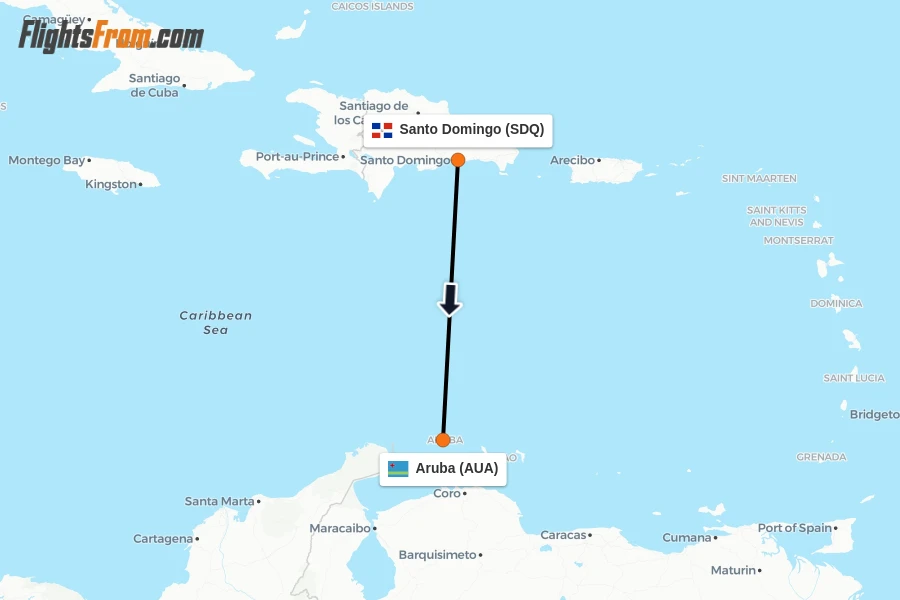 Flights from Santo Domingo to Aruba route map