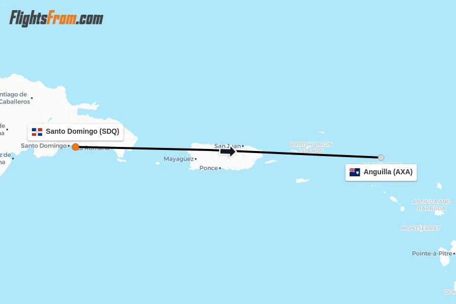 Flights from Santo Domingo to Anguilla route map